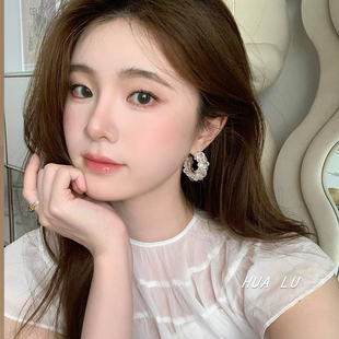 HUALU c型耳圈气质简约耳夹耳环 水晶冰萃 韩国透明轻奢高级感法式