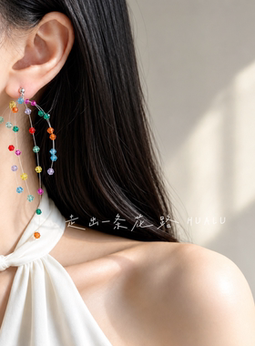 HUALU-川也～彩色多巴胺串珠个性显脸小高级感度假风项链耳环耳夹