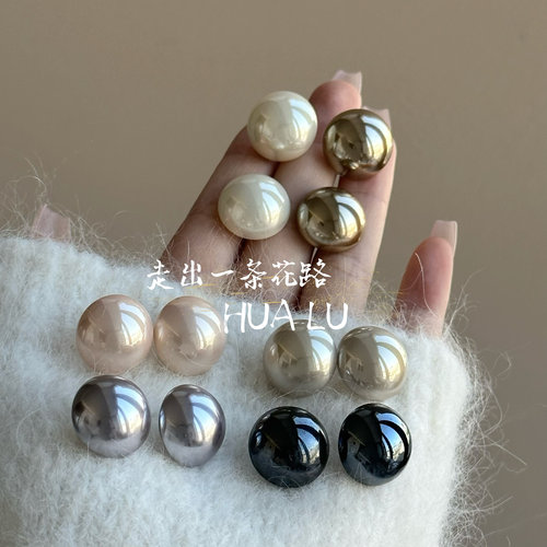 法式粉色香槟色强光珍珠18mm耳环