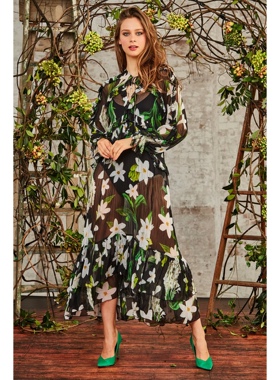 澳洲高端设计师TC 女款 $849 复古度假风印花薄纱半透视连衣裙