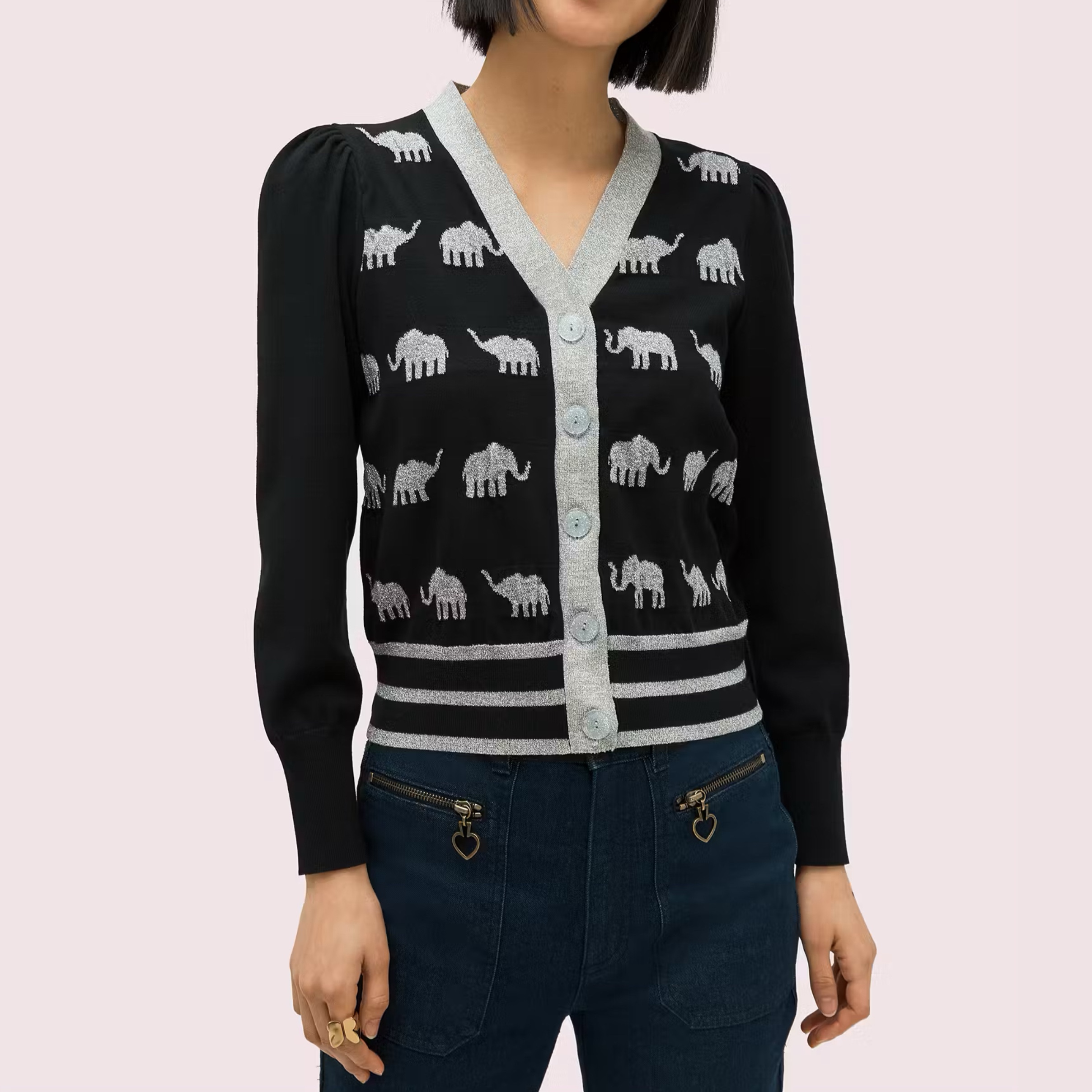 纽约轻奢KS大象图案V领开衫