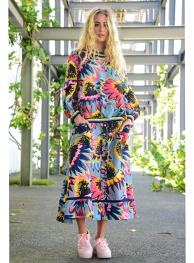 澳洲高端设计师TC 女款 100%亚麻 复古印花灯笼袖上衣 两色