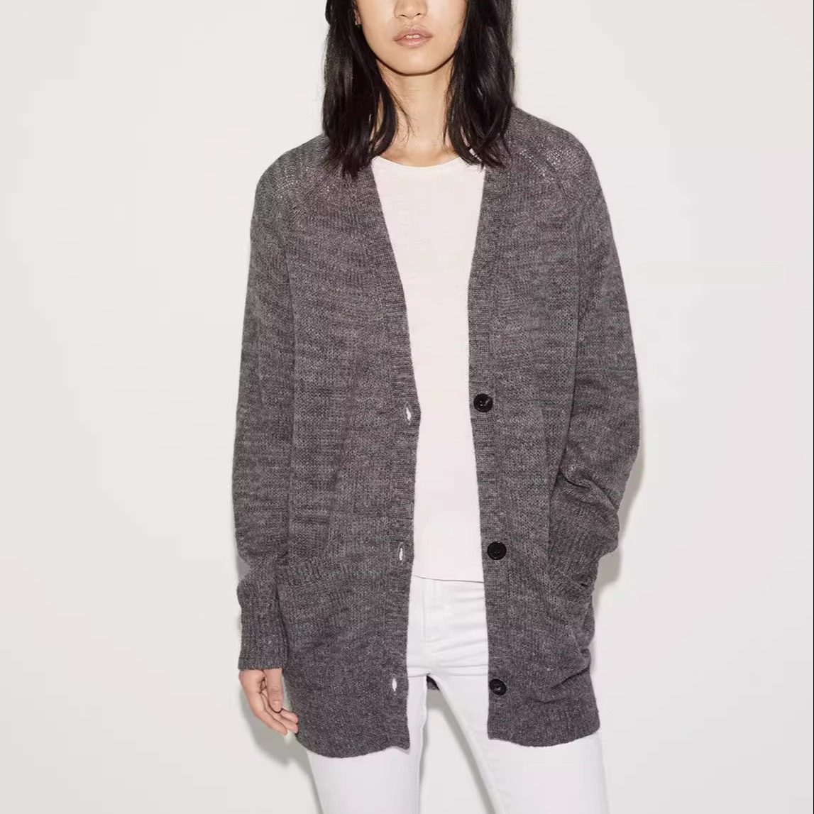 法系IM复古花纱插肩袖针织开衫