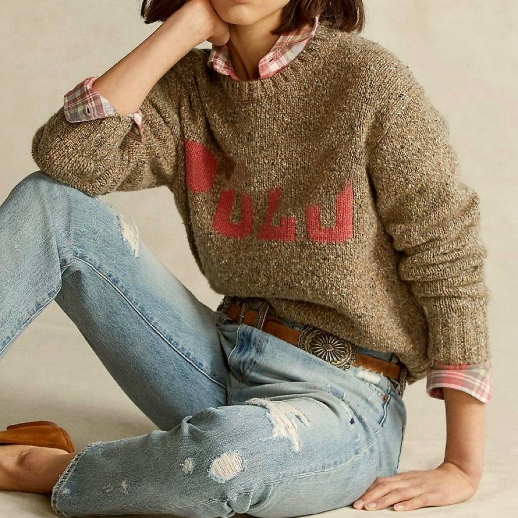 美系经典R 女款 复古粗针花纱经典logo羊毛针织衫短款毛衣,女装/女士精品,毛针织衫,淘宝优惠券,粉丝福利购,淘宝优惠卷