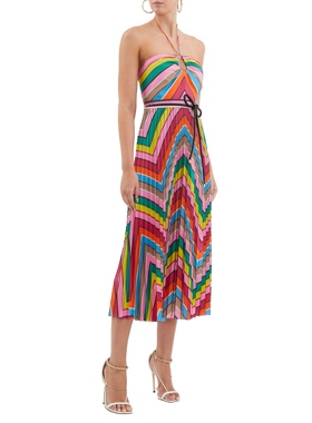 澳大利亚轻奢RV 女款 $579 挂脖吊带抹胸条纹百褶连衣裙