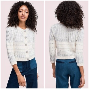 纽约轻奢KS 女款 $328 宝石纽扣亮丝纹理针织开衫 两色