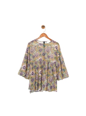 澳洲高端设计师TC 女款 复古撞色向日葵印花薄纱衬衫 上衣