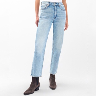 纽约轻奢R&B 女款 $255 Harlow直筒水洗做旧破洞牛仔裤