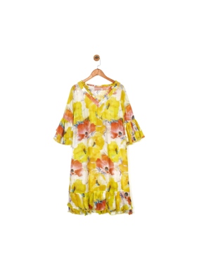 澳洲高端设计师TC 女款 复古花卉印花荷叶喇叭袖薄纱连衣裙