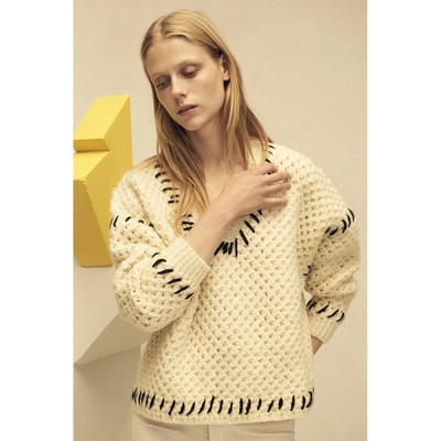 法系IM 主线 羊毛 涂鸦补丁v领短款针织衫毛衣 两色