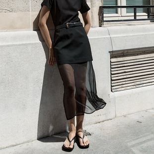 裙 墨尔本EC 极简老钱风黑色欧根纱拼接西装 $249 半身裙 女款