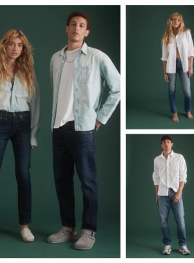 美系AE 无性别 复古高端线 日本赤耳布边 经典水洗五袋合身牛仔裤