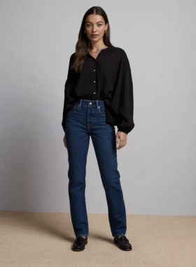 美系AE 无性别 复古高端线  经典直筒修身蓝色牛仔裤 烟管裤