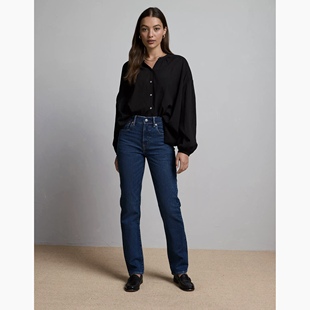 美系AE 无性别 复古高端线  经典直筒修身蓝色牛仔裤 烟管裤