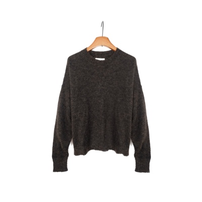 法系IM 女款 羊驼毛混纺 复古圆领套头蝙蝠袖毛衣针织衫