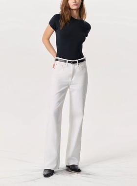 纽约轻奢R&B 女款 $439 Logan 垂感舒适老钱风白色阔腿牛仔裤