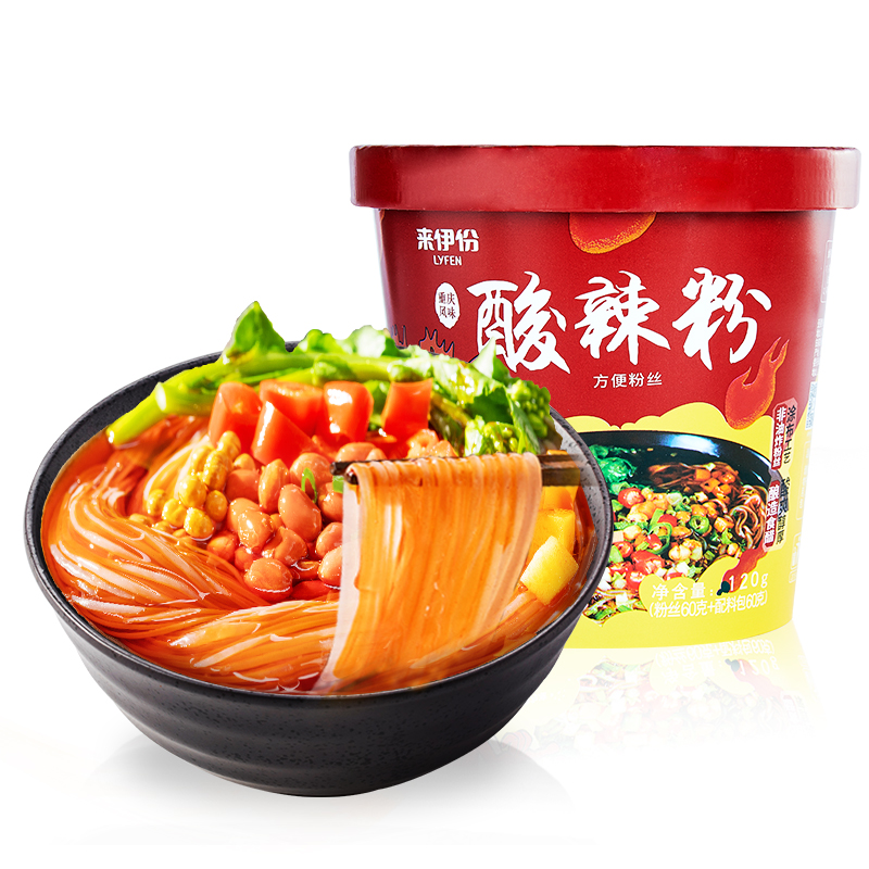 来伊份酸辣粉120g*2桶方便面米线