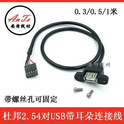 杜邦5p2.54USB主板内置线 带耳朵杜邦USB扩展线5PIN转USB母1M