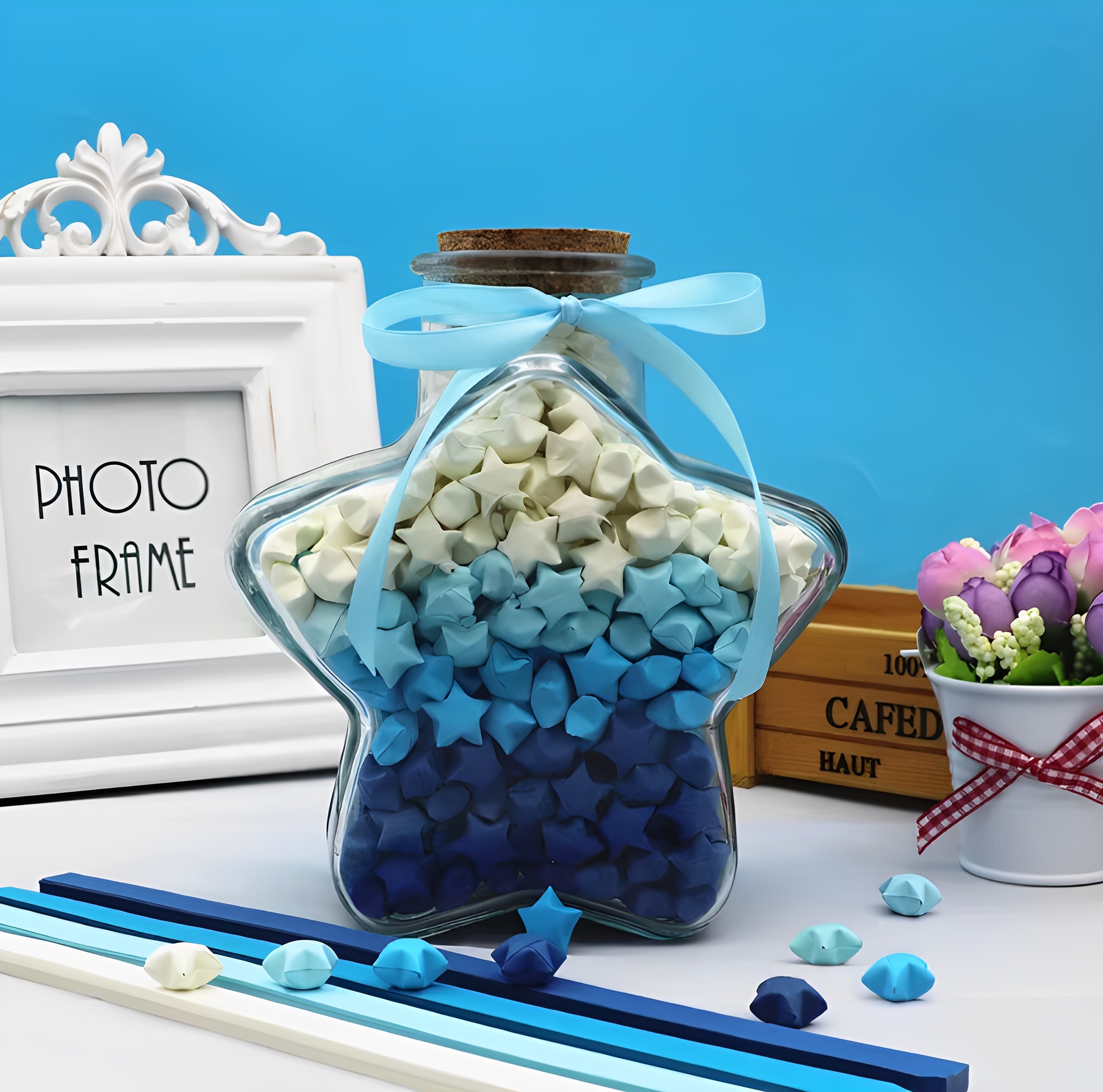 大号五角星瓶幸运星许愿瓶装星星的木塞玻璃瓶创意520七夕节礼物