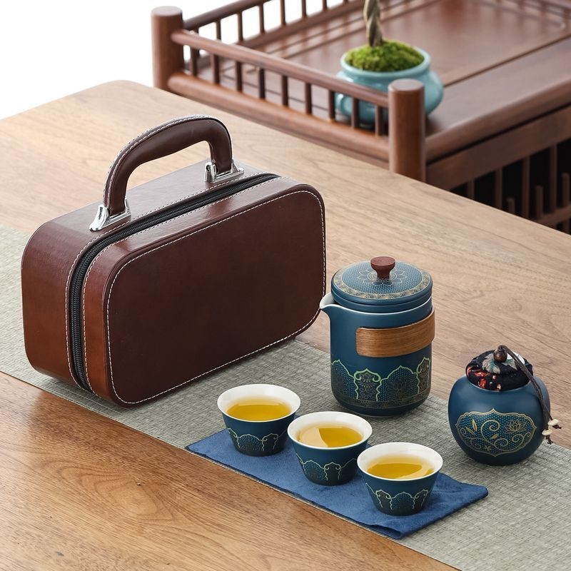 便携式旅行茶具小套装户外泡茶包陶瓷一壶三杯携带式茶具快客杯组
