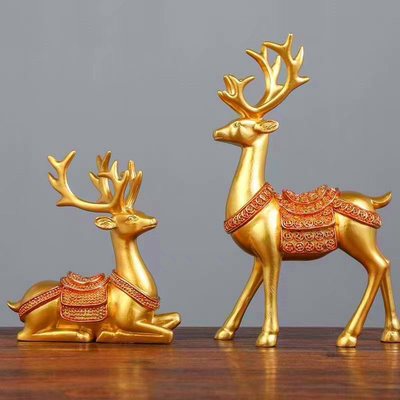 招财铜钱鹿旺宅摆件礼物电视柜办公室客厅玄关五帝钱创意装饰品