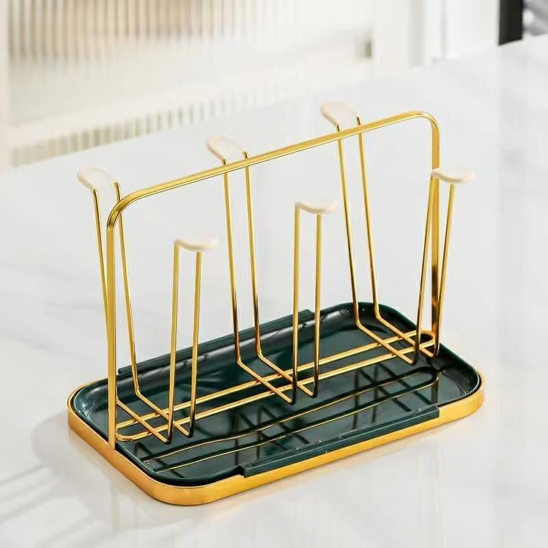 圆形水杯架家用厨房沥水玻璃杯架子金色手提水杯倒挂架水具收纳架