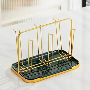 圆形水杯架家用厨房沥水玻璃杯架子金色手提水杯倒挂架水具收纳架