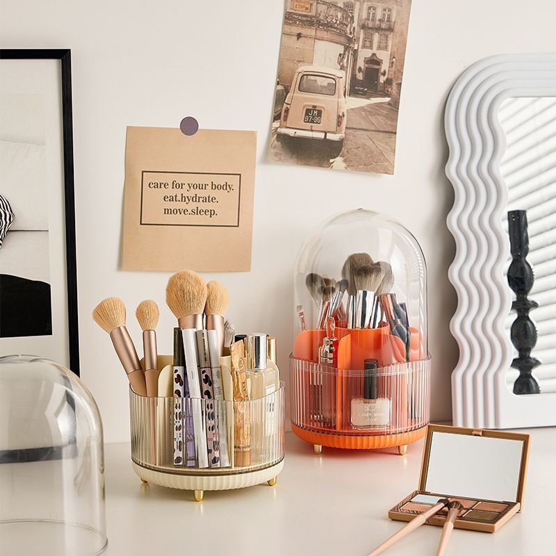 轻奢风ins化妆品收纳盒旋转分格防尘带盖护肤品桌面梳妆台整理盒
