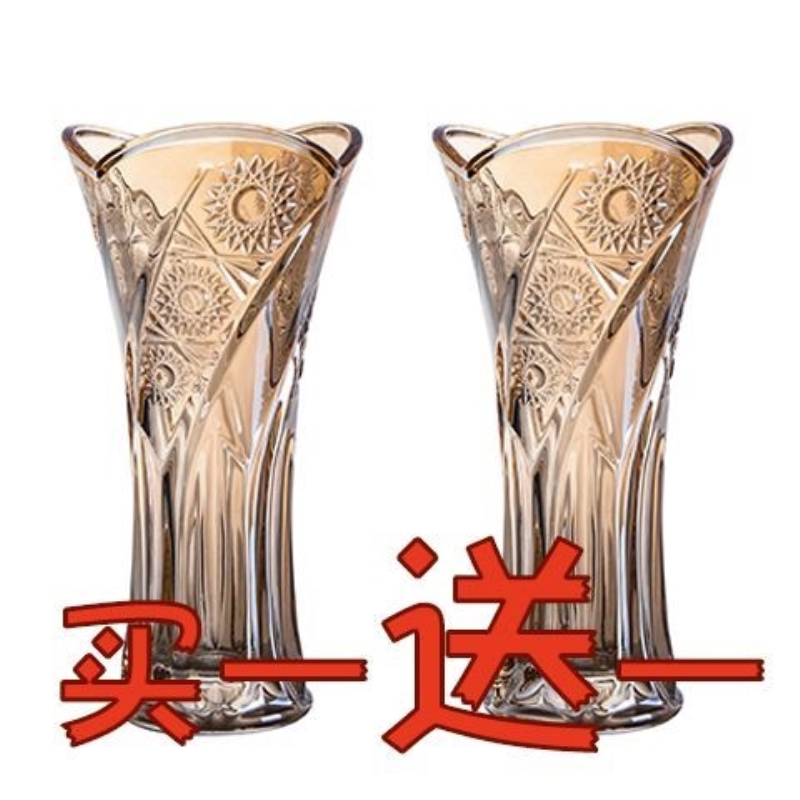 【买一送一】欧式玻璃透明花瓶富贵竹百合干花插花装饰品家居摆件