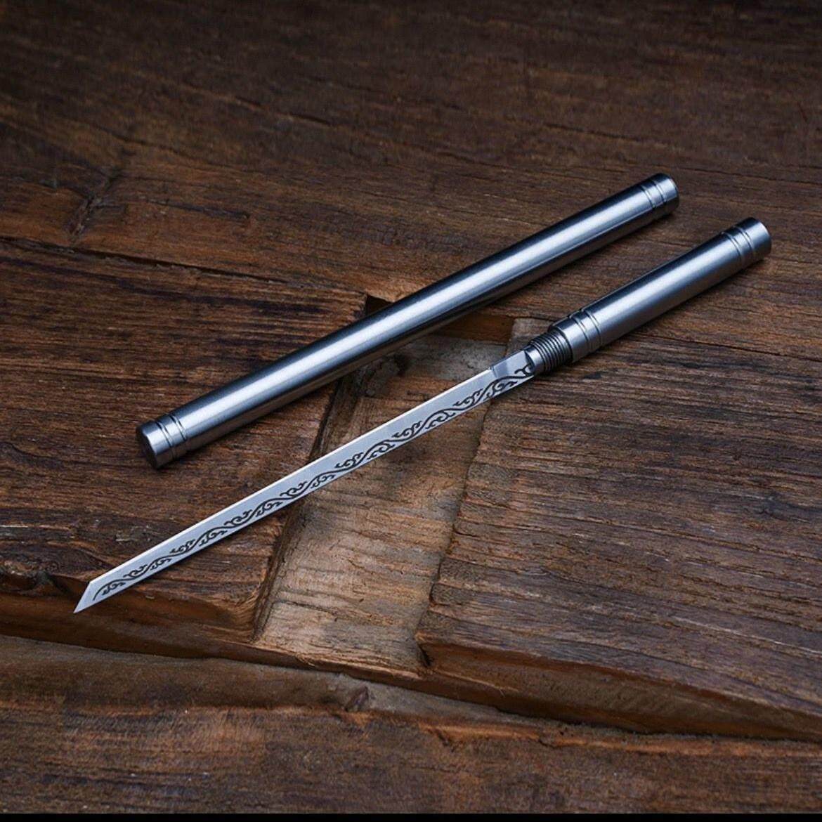 金箍棒管中刀龙泉锻打棍刀迷你不锈钢锰钢一体茶刀茶针把玩摆件茶