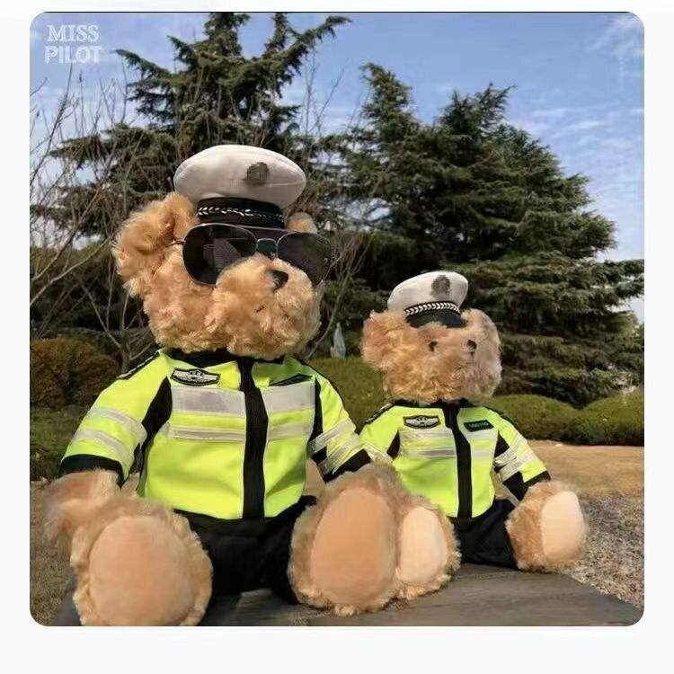 新疆包邮交警小熊泰迪熊公仔玩偶铁骑机车熊骑行服可爱毛绒玩具。