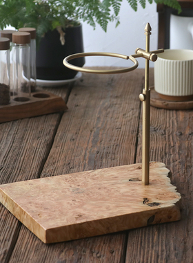 意式手冲咖啡滤杯架V60滤杯复古实木黄铜支架可调节滴漏过滤支架