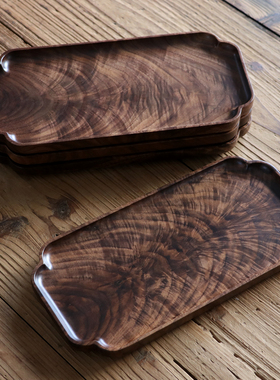 不凡木逸黑胡桃整木干泡小茶盘中式复古木质托盘小茶台茶具收纳盘