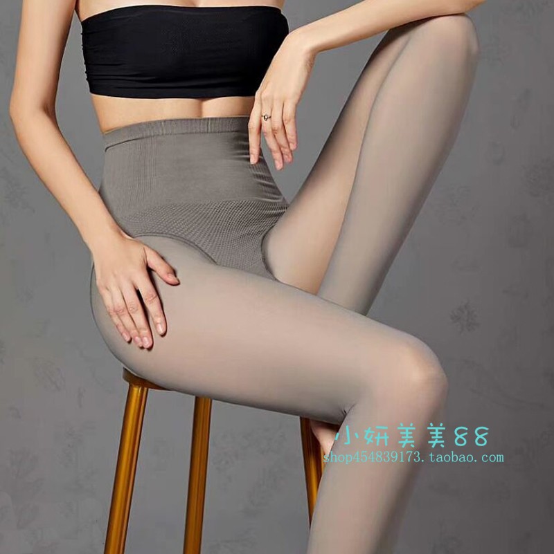 拉贝拉高腰收腹咖透肤连裤袜子