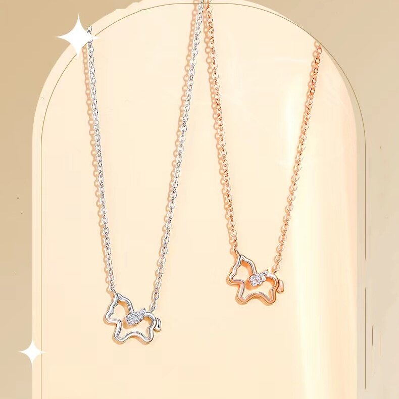 18k玫瑰金莫桑石天马星空AU750镶嵌不掉色吊坠锁骨链纯银温柔时尚