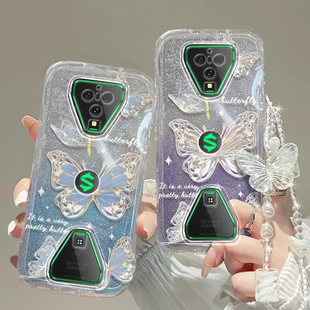 黑鲨3/3s/3pro手机壳透明软套全包3/3s/3pro防摔可爱硅胶潮奢华高档蝴蝶手链