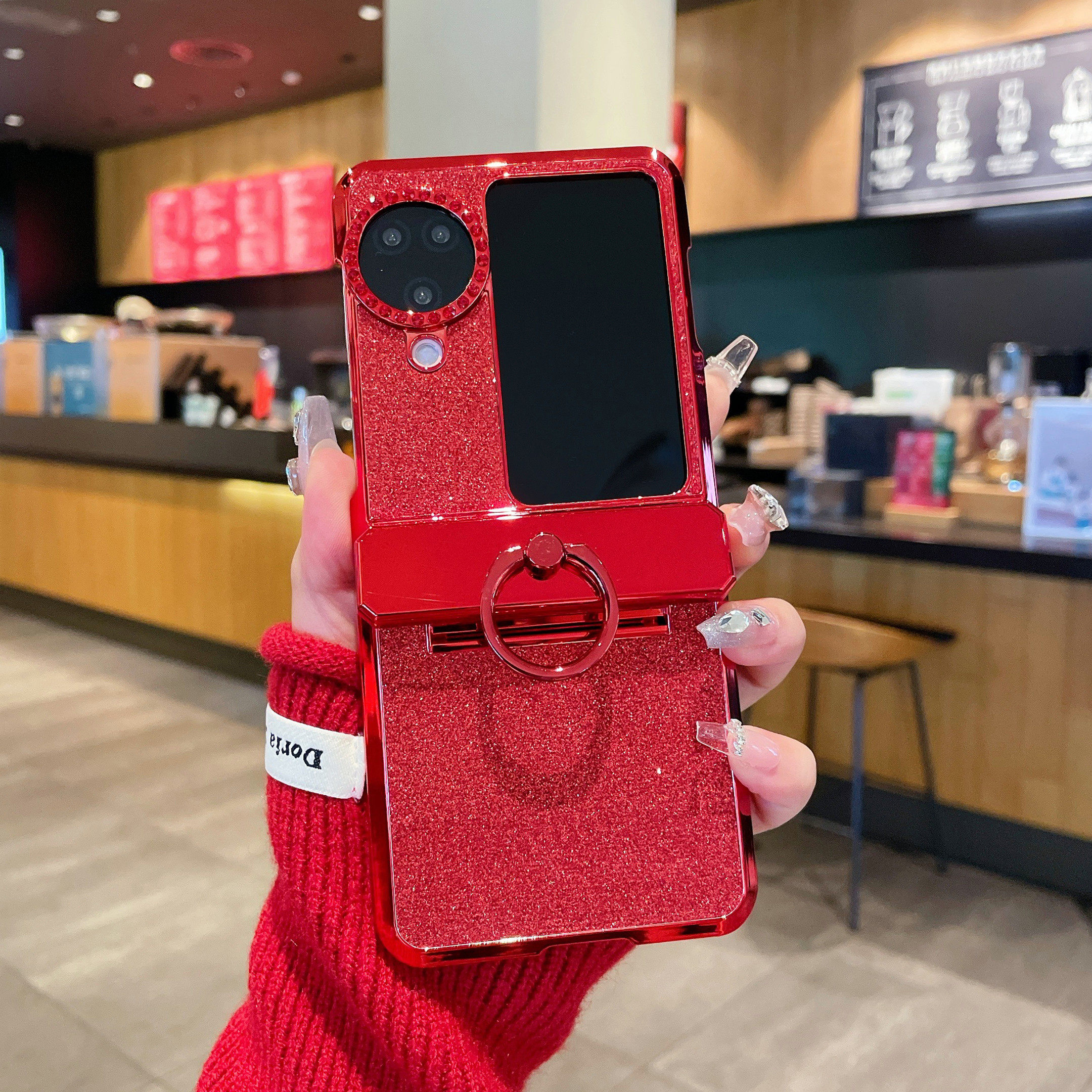 oppo Find N3Flip手机壳oppoFind N3Flip折叠屏oppoFindN3Flip前后全包壳膜一体保护套男女红色满天星