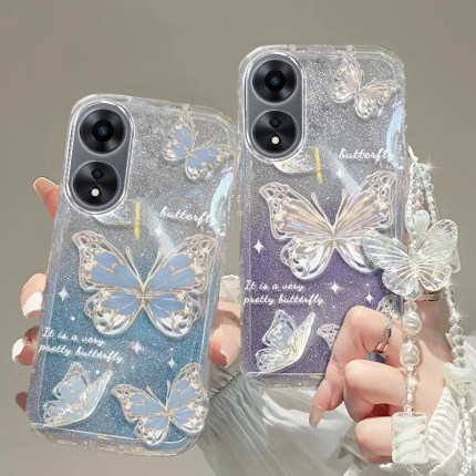 oppo/A1/a93s手机壳a95/a91/a72/a56/a52/a32/a11/a9x/a8全包5G防摔可爱硅胶潮奢华高档蝴蝶手链闪粉