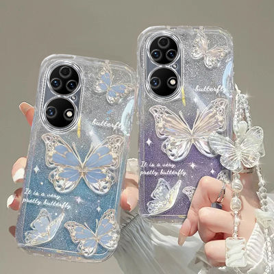 华为p50手机壳p50pro透明p9软p10套p20硅胶p30防摔pro奢华+全包p40潮p60高档Pura70蝴蝶huawei手链闪粉ultra