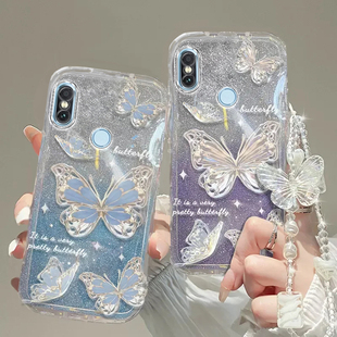 红米note5/5pro/5a标准版/5a高配版手机壳透明软套note5/5pro全包防摔可爱硅胶潮奢华高档蝴蝶手链
