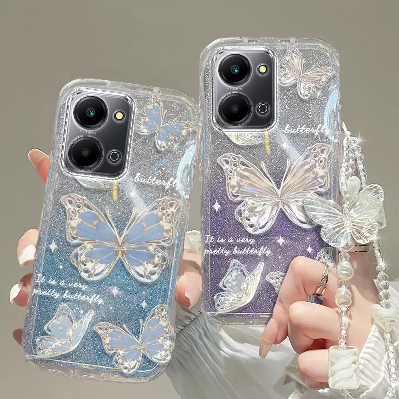 荣耀play7T手机壳荣耀play 3透明蝴蝶4套6全包pro防摔5潮note10奢华9高档C手链30闪粉100款40新50软80女honor