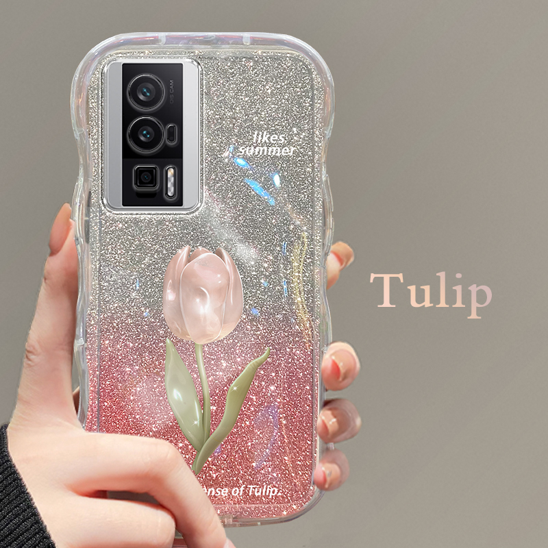 粉色郁金香透明壳高档手机套