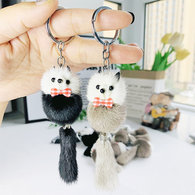 可爱真水貂毛小狐狸汽车钥匙扣挂件毛绒球卡通公仔包包手机挂饰女