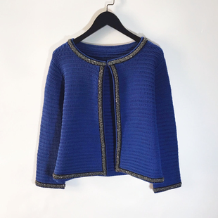 外套上衣大码 春秋季 小香风宝蓝色重工钉珠七分袖 圆领针织开衫 女装
