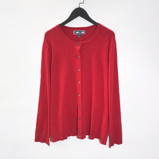 女装 外套上衣大码 胖mm 大红色本命新年纯棉圆领针织开衫 欧美春秋季