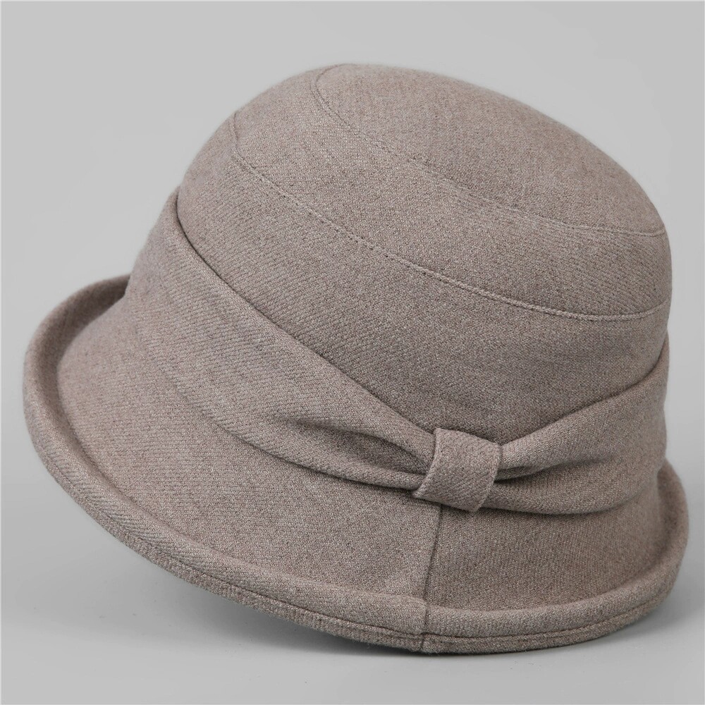 冬季中老年人帽子女士加厚毛呢妈妈盆帽春秋奶奶礼帽纯色潮渔夫帽