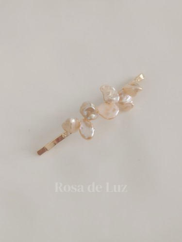 Rosa de Luz复古天然巴洛克珍珠发夹侧边一字夹60mm气质刘海卡子