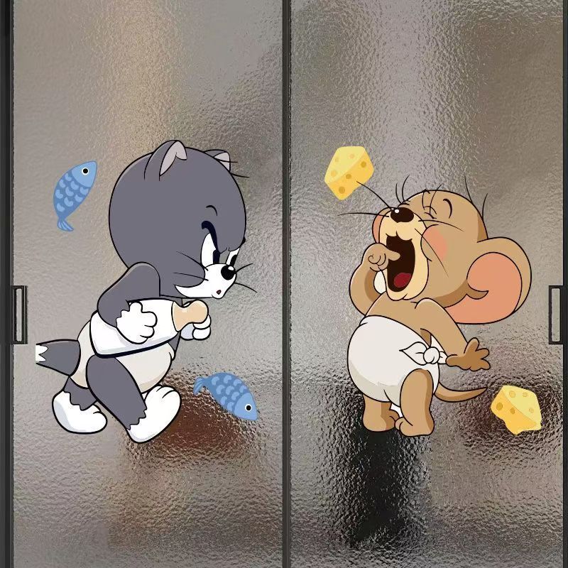美式卡通风猫和老鼠墙贴可爱动漫贴纸儿童房装饰贴画