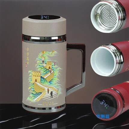 景德镇陶瓷内胆保温杯带把手柄茶水办公商务高颜值泡茶杯子礼品