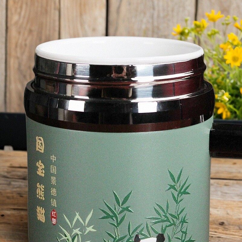 景德镇双层陶瓷内胆保温杯大容量带盖茶水分离焖茶杯男款商务水杯